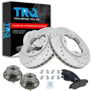 TRQ Front Performance Brake Pad & Rotor Kit Brake Pads Brake Rotors Set Wheel Hub Bearing Assembly Ceramic Premium G-Coated Compatible with 1997 Acura CL 1990-1997 Honda Accord