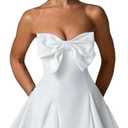 JUMISEE Women's Elegant Bow Strapless Homecoming Dress A Line Swing Tube Mini Dress Short Evening Party Prom Dress (White), L