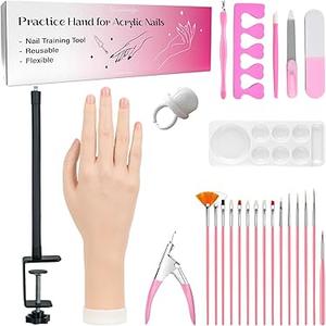 Practice Hand for Acrylic Nails, Flexible Bendable Fake Hand with Adjustable Stand, Nail Training Kit Mannequin Hand for Beginners & Nail Artists (Clamp Stand)