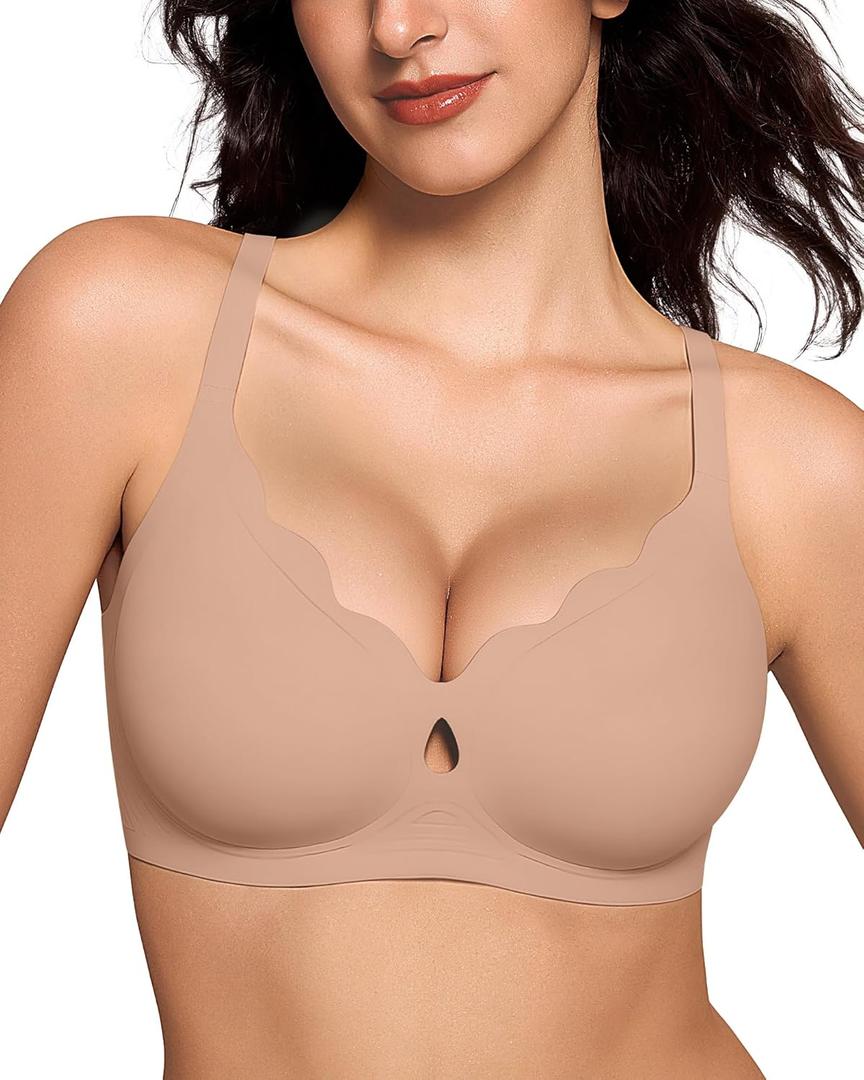 ProKloud Wireless Bras for Women Wave Push Up No Underwire Bralettes Seamless Full Coverage Support Lift Everyday Bra (Beige, XL)