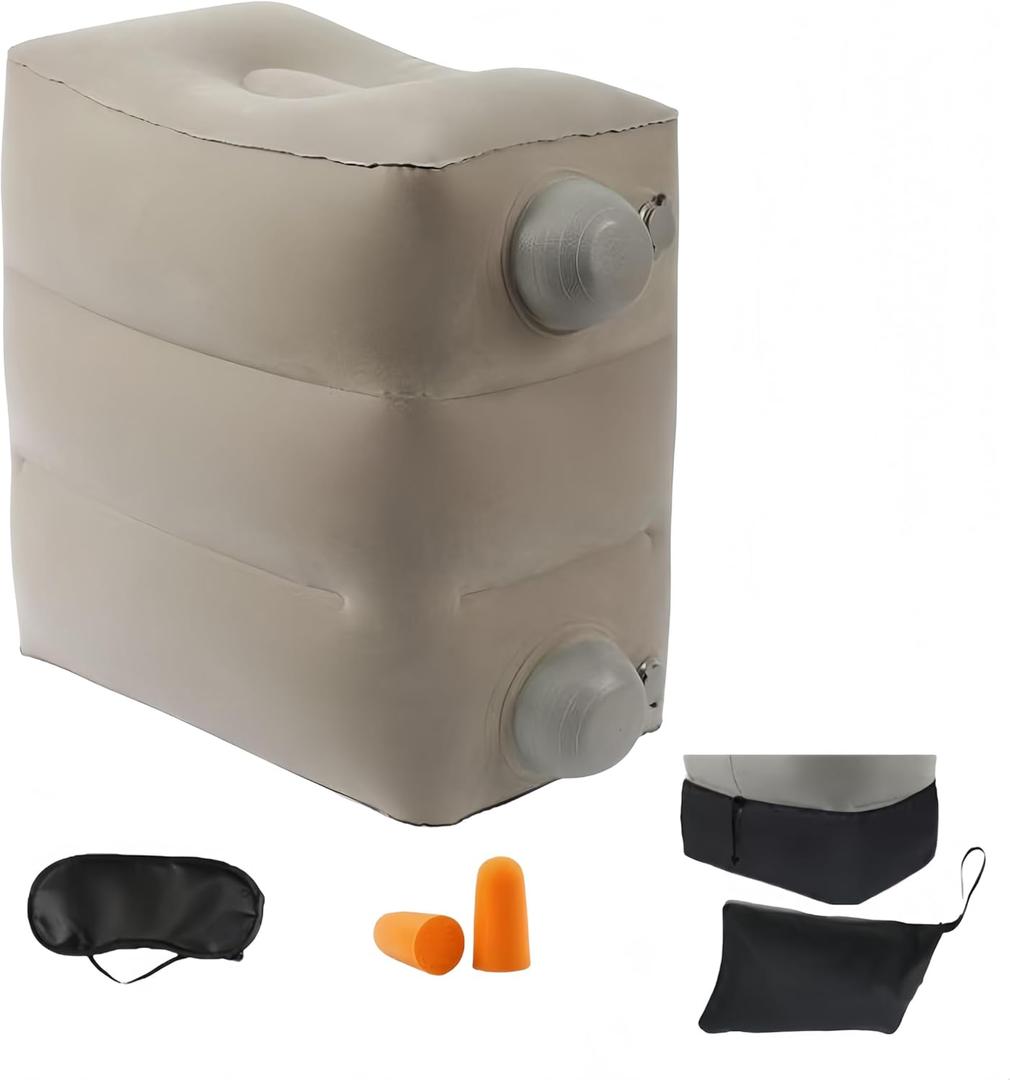 Inflatable Travel Foot Rest Pillow Adjustable Height Leg Pillow for Airplane, Train, car, Home, Flat Bed for Kids and Toddlers/Grey