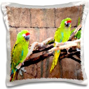 3dRose Tropical Green Parrots Painted Look Copy-Pillow Case, 16 by 16" (pc_178614_1)