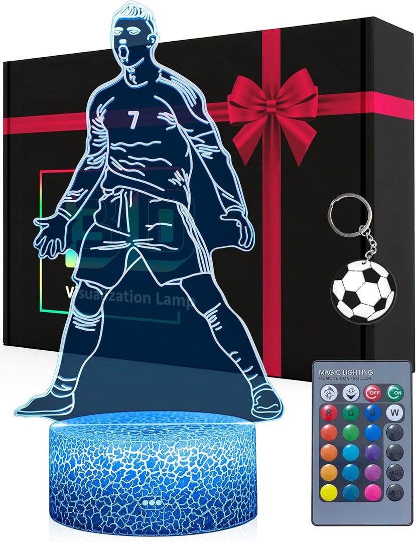 Soccer Night Light for Boys, 16 Colors Changing Dimmable with Remote, Siuuuu Celebration Figurine Lamp, Creative Soccer Decor Gifts for Girls Teens Men Birthday Christmas