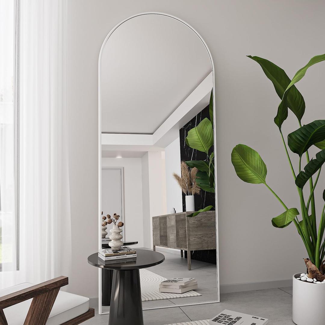 TinyTimes 64''x21'' Arched Full Length Mirror with Stand, Full Body Mirror, Mirrors Full Length Floor Freestanding, Wall Mounted Mirrors for Bedroom Living Room Cloakroom, White
