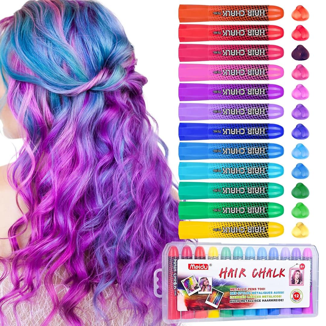 Washable Hair Chalk for Girls, 12 Pcs Chalk Pens, Temporary Hair Color Dye, Kids Make Up Sets for Girls Kids Age 5 6 7 8 9 10 11 12 13 Years Old, Halloween Birthday Christmas Cosplay Hair DIY Party