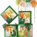 Gejoy Safari Animal Baby Shower Party Decorations, 4 Pcs Transparent Baby Balloon Boxes with 8 Letters 40 Deer Tiger Zebra Leopard Latex Balloons for Jungle Safari Party Supplies