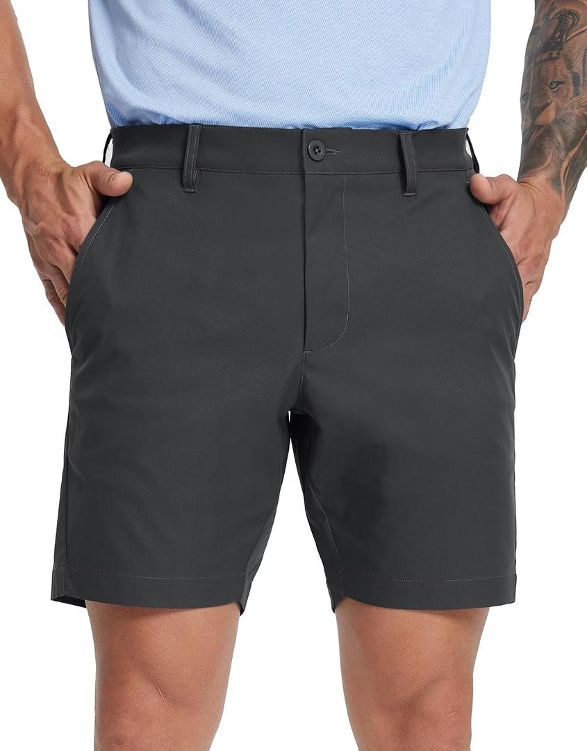 MICHEL ROUEN Golf Shorts Men 7" Solid 8 Pockets Lightweight Water-Resistant Flat Front Flex Stretch Casual Mens Dress Shorts