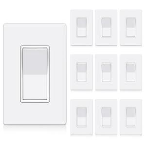 BESTTEN 10 Pack Single Pole Decorator Wall Light Switch with Screwless Wallplate, 15A 120/277V, On/Off Paddle Rocker Interrupter, UL Listed, White