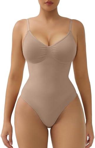 SHAPERX Women's Shapewear Tummy Control Bodysuit with Removable Pads Seamless Sculpting Mid Thigh Body Shaper Size L/XL