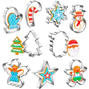 Christmas Cookie Cutters Set of 9 Pieces, Wmtidene Cookie Cutters Shapes for Winter Holiday, Metal includes Christmas Tree,Snowflake,Gingerbread Men,Angel,Star,Mitten,Candy Cane,Snowman
