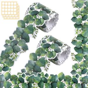 2 Rolls Bulletin Board Borders, 3" Poster Board Decorations Trim with Removable Adhesive Dot, Tropical Leaves Patterns for Classroom Party School Office Daycare Home Decoration (3" x 32.8ft)