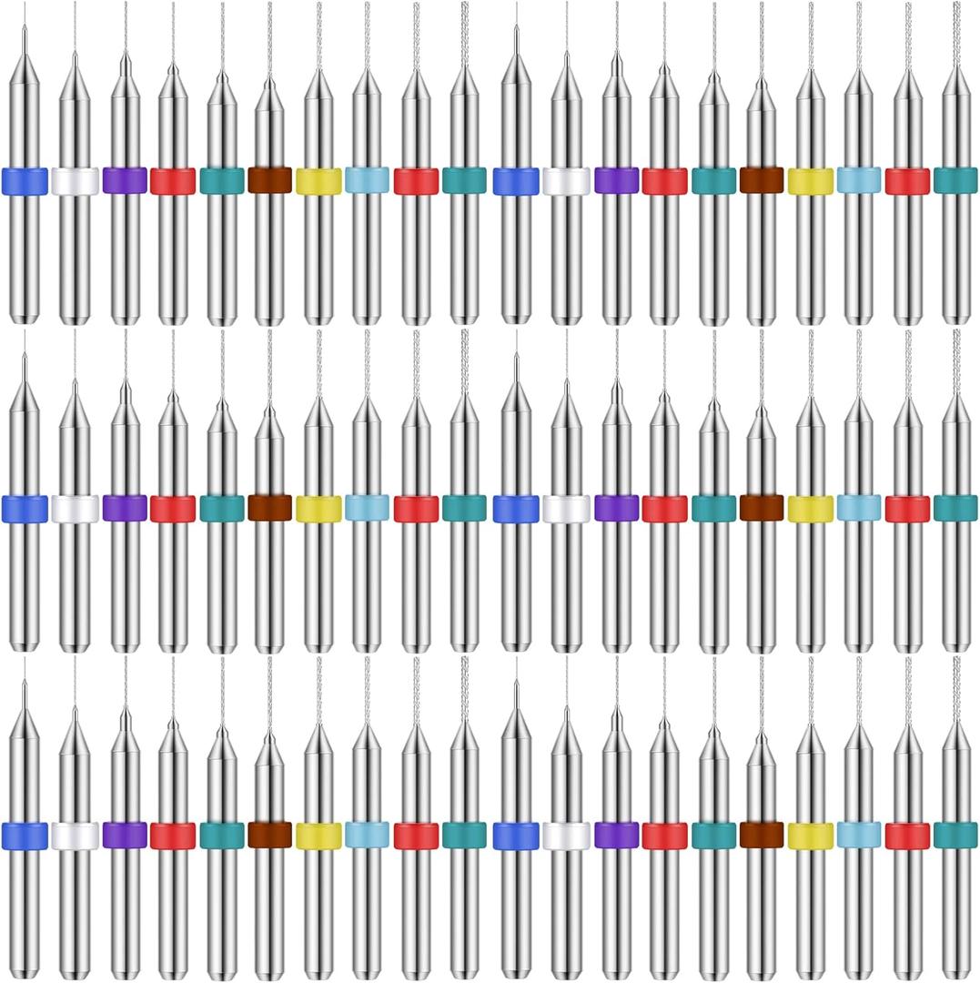 Lothee 60 Pcs Shank Tungsten Carbide Micro Drill Bits Set, Tungsten Steel PCB Print Circuit Board Flute CNC Router Bits for Rough Stone Print Circuit Board Jewelry Engraving (0.1-1.0 mm)