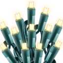 50ft 100 Counts Warm White Christmas Lights - White Christmas Lights Commercial Grade Outdoor Waterproof, Soft White Christmas Lights Indoor 5mm Wide Angle Green Wire, IP:65, UL