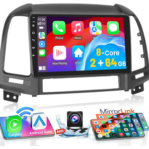 Fuluku【for Hyundai Santa Fe 2006-2012】 Android 2+64GB 9'' HD Touch Screen Car Radio with Wireless Carplay, Android Auto, GPS, WiFi, Bluetooth, SWC, Mic, Backup Camera Mirror Link