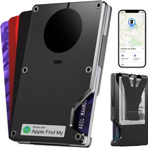 Air Wallet for Men: Built-in Airtag Chip & Find My Compatible Slim Wallet, RFID Blocking Minimalist Card Holder with Detachable Money Clip, Anti-Theft Tracking Wallet,Black