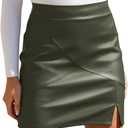 Womens Fuax Leather Skirt High Waisted Bodycon Pencil Mini Skirts with Shorts Large