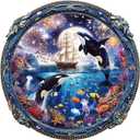 Wooden Puzzles for Adults - Glittering Ocean Wooden Puzzle, Unique Shape Wood Jigsaw Puzzle for Adults, Wood Puzzles Adult, Gifts for Family, Wall Art Home Decor (200pcs 11.4 * 11.4in M)