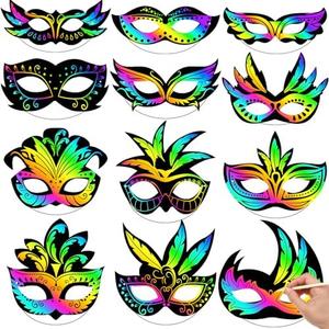 Deekin 60 Pcs Mardi Gras Scratch Masks Gift Set Carnival Prom Art Craft Kit Masquerade Party Scratch Party Favors DIY Art Mardi Gras Mask Craft Kit for Mexican Activity Decoration
