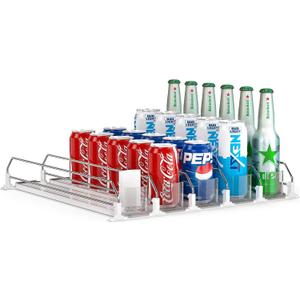 Soda Can Dispenser for Refrigerator,Self-Pushing Drink Organizer for Fridge, Width Adjustable Fridge Organization, Beer Pop Can Water Bottle Drink Dispenser for Fridge (15.1"D) White (5 Row, White)