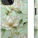 for iPhone 15 Case Cute - Wireless Charging Compatible - Dual-Layer Hard Shell + Silicone Cover - Aesthetic Protective Phone Case for Women - Vintage Magnolia Flowers