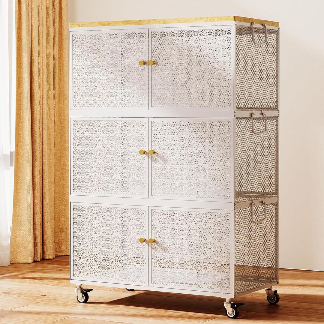 3 Tier Metal Storage bins with wheels, Storage Bins with Magnetic Doors