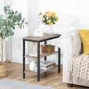 HOOBRO End Table, Simple Rustic Side Table with 3-Tier Storage Shelf, Narrow Nightstand for Small Spaces, Easy Assembly, for Living Room, Bedroom, Metal, Industrial Design, Greige and Black BG14BZ01, 23.6"d X 11.8"w X 24"h