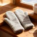 IZUS Women Winter Warm Cold-Weather-Mittens Acrylic-Wool Thick-Knitted-Crochet-Gloves Spring S/M (Gray)