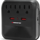 Monster 900J Wall Tap Surge Protector: 3 Grounded Outlets & 2 USB Ports 
