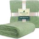PAVILIA Soft Fleece Light Green Throw Blanket for Couch, Lightweight Plush Warm Blankets for Bed, Fuzzy Cozy Flannel Blanket Throw for Sofa, Travel, Jacquard Pattern, Sage Green, 50x60 inch
