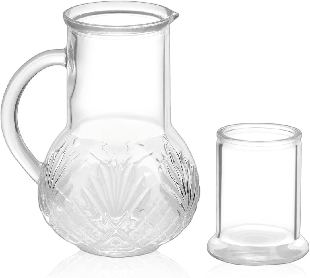 Bedside Water Carafe and Glass Set - 28oz Clear Glass Pitcher with 7oz Cup Lid for Bedroom Nightstand, Mouthwash Dispenser & Tumbler Set for Bathroom