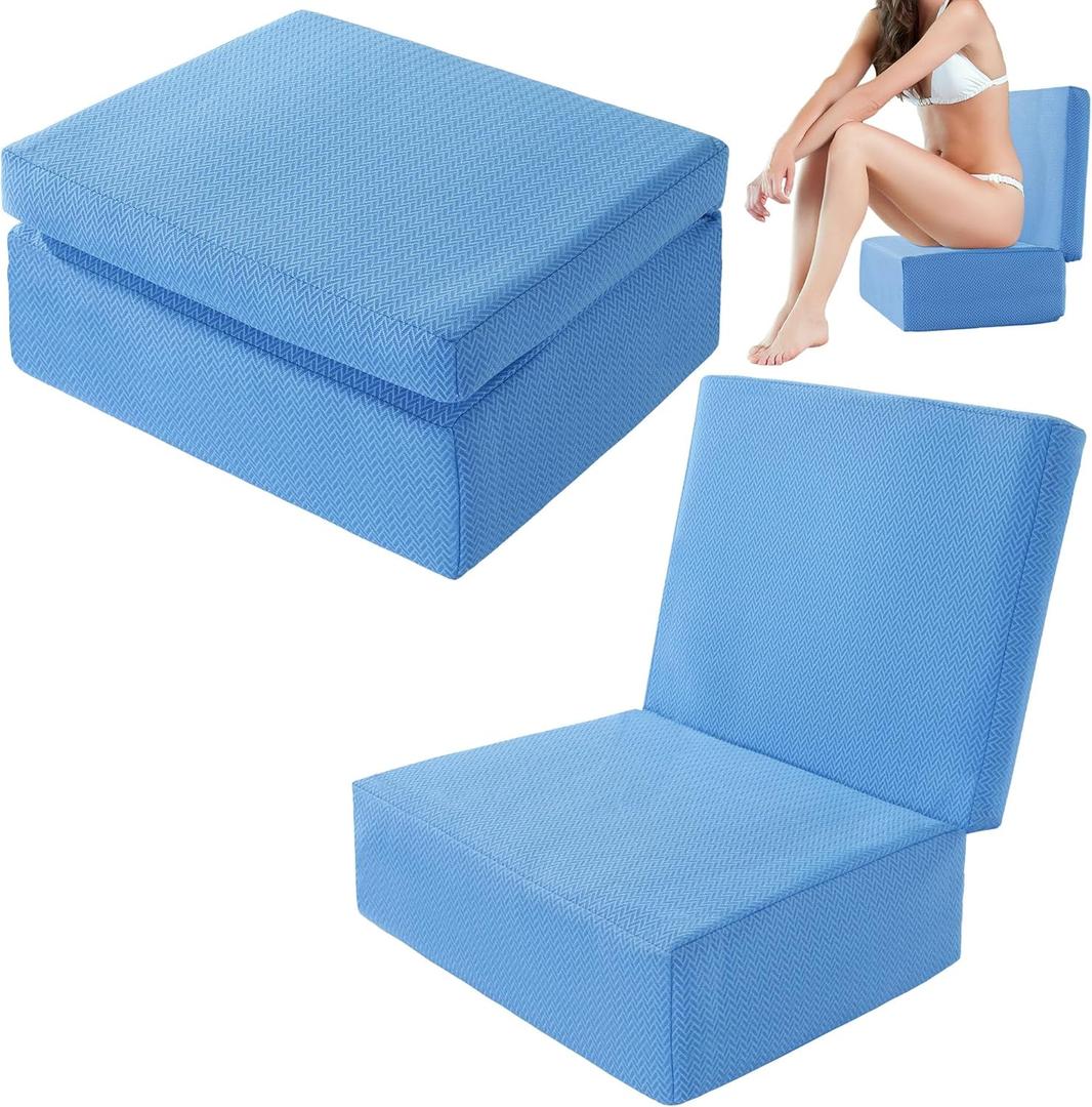 MABOZOO Foldable Hot Tub Booster Seat, Adjuatable 2 Heights Extra Thick Hot Tub Pillow Bath Seat with Back Support Cushions, Washable Hot Tub Seat Cushion for Indoor Outdoor (Blue)