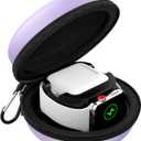 MoKo Travel Case Compatible with Apple Watch Series 11/10/9/8/7/6/5/4/3/2/1/SE3/SE2/SE,Portable Protective Storage Bag Fit iWatch Stand and Airpods 2 & 1 Charging Case Station Dock,Taro Purple