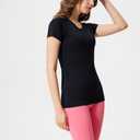 Womens Seamless Short Sleeve Workout Tee Featherlight Nylon Top for Gym Yoga Daily Wear (Black)