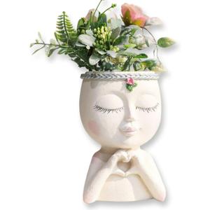 Yoohspoe GAFBV Face Planter Cute Resin Cactus for Indoor and Outdoor Plants Face Vase Home Decor Succulent Pots (White-Genie)
