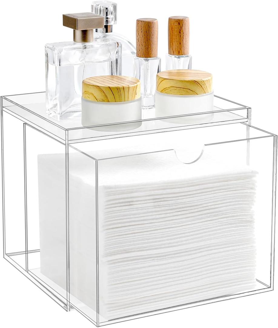 Acrylic Disposable Face Towel Holder Intended For Face Towels XL, Facial Towel Storage Box With Drawer, Clear Clean Towels Xl Container Organizer For Bathroom Countertop