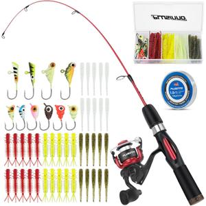PLUSINNO Ultralight Ice Fishing Rod and Reel Combo, 25/26/27/28 Sensitive Ice Fishing Pole Ice Fishing Gear for Walleye Perch Panfish Bluegill (28'' Medium Power)