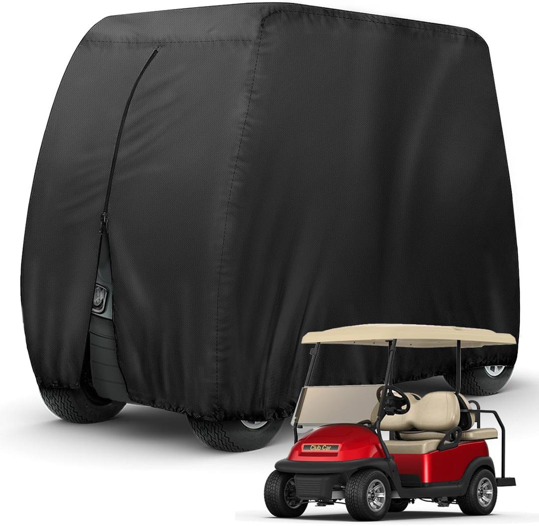 Golf Cart Cover 4 Passenger Heavy Duty, 420D Waterproof Golf Cart Covers Extended Roof Compatible with EZ GO Club Car Yamaha Golf Carts, Outdoor Dustproof 4 Seat Club Car Cover (Up to 112 Inch), Large 
