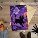 24 Pack Black Cat Halloween Greeting Cards Set, Boxed Spooky Season Gift for Friends Family, 8 Cat-Themed Halloween Cards Bulk With Envelopes and Stickers, 4x6in