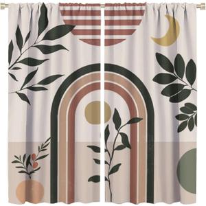 Abstract Modern Art Mid Century Blackout Curtains,Rustic Boho Art Arch Plant Moon Pattern Window Treatments Rod Pocket Thermal Insulated Room Darkening Blackout Curtains 2 Panels 45L x 21W (42"W x 45"L (Pack of 1))