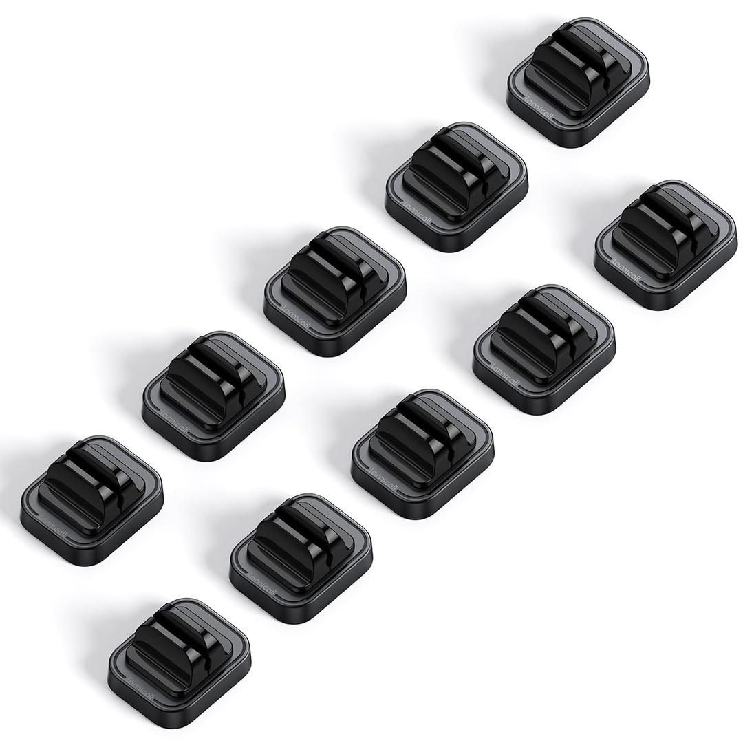 5Pack [Spring Fixed] Cord Holder Clips, Cord Organizer for Desk - Lamicall Adjustable Clips Cable Management, Phone Charger Cord Holder, Wall Car Desktop Nightstand Wire Cord Organizer (Black)