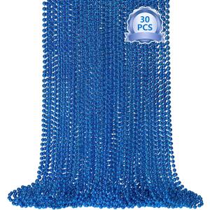 30 PCS Blue Bead Necklace, Blue Mardi Gras Beads Christmas Necklaces, 33" 4th of July Patriotic Beads Necklaces, Parade Throw Accessories for Independence Day Mardi Gras Hanukkah Pirate Theme Party