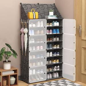 Shoe Rack 8 Tier Storage Cabinet with Doors, Key Holder, Portable Shoes Organizer, Expandable Standing Rack, Storage 32-64 Pairs Shoes, Boots, Slippers for Closet Hallway Bedroom Entryway (Black)
