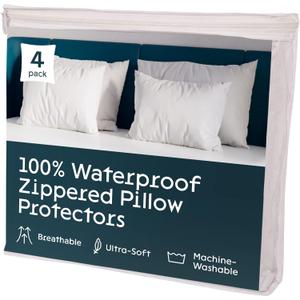 Niagara 2 Pack Waterproof Pillow Protectors Queen 20x30 Inches Smooth Zipper Premium Encasement Covers Quiet Cases Set White