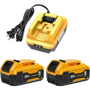 2Pack 8.0Ah Battery Replacement for Dewalt 20V MAX Battery,with DCB112 Charger,Compatible with DCB200 DCB201 DCB203 DCB206