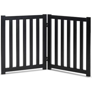 LZRS 2-Panel Wooden Free Standing Foldable Dog Gate Indoor Solid Hardwood 24" High, Step-Over Safety Pet Gate for Doorways, Stairs & Small Spaces - Indoor Use, Black