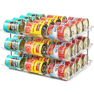 Amllas Can Organizer for Pantry, Stacking Can Storage Organizer Pantry, Automatic Rolling Can Rack for Fridge, 3Tire 3 Columns Can Holder for 36 Cans, Canned Goods Organizer