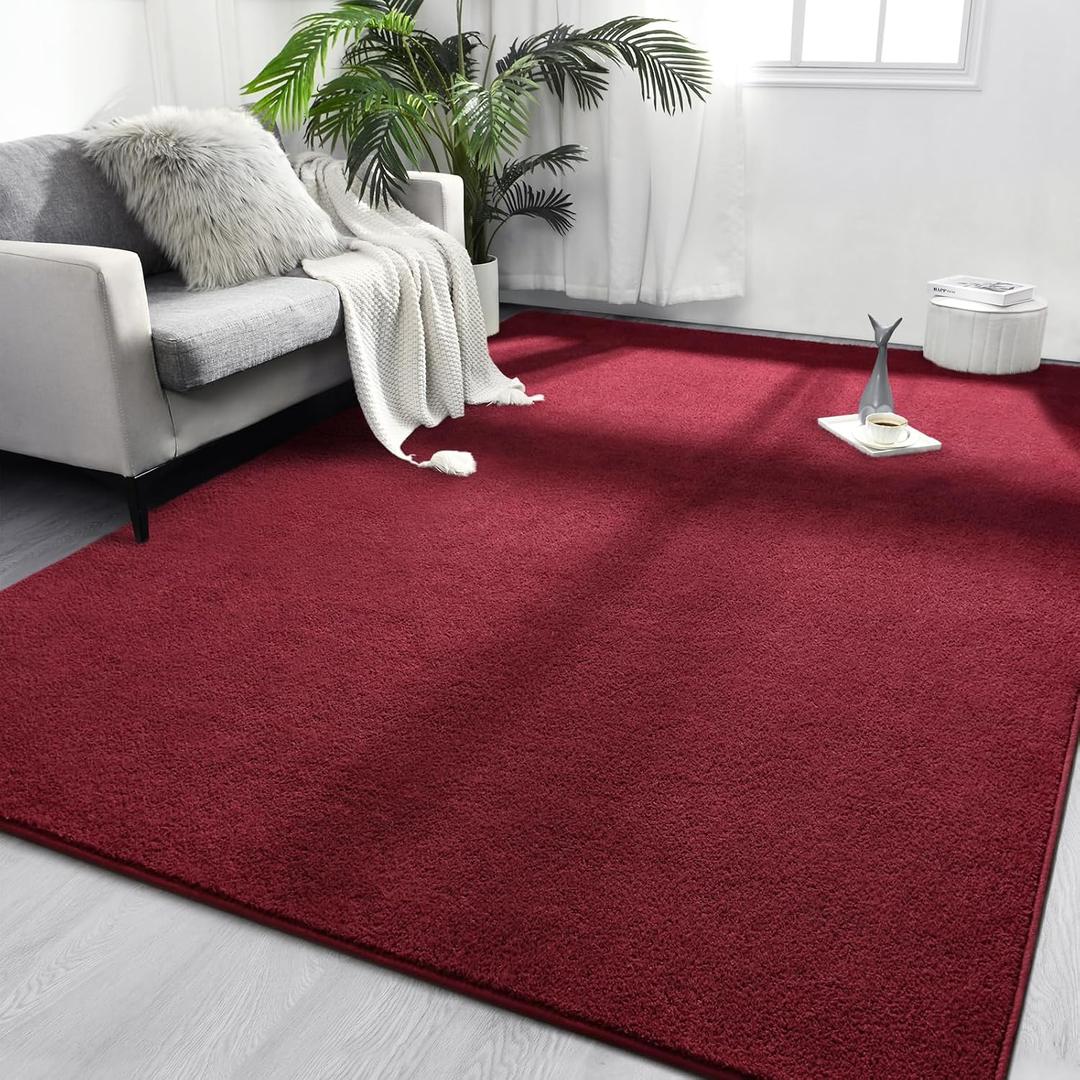 FlyDOIT Area Rugs for Bedroom Living Room, 5x8 Rose Red Super Soft Comfy Thickened Memory-Foam Indoor Carpets, Modern Aesthetic Minimalist Carpet for Boys Girls Adults Apartment Nursery Home Dcor