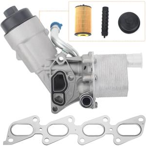Engine Oil Cooler Filter Housing Assembly Adapter with Exhaust Manifold Gasket, Compatible with Chevy Buick Vehicle 2011-2015 Cruze, 2012-2020 Sonic, 2013-2021 Trax, 2013-2021 Encore, Replace#55566784