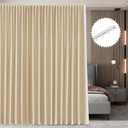 RYB HOME Ceiling Mount Room Divider Curtain Set with Sliding Track for Bedroom/Living Room/Basement/Patio/Sliding Glass Door Blackout Privacy Assured, Wide Drape, W100 x L84, Beige, 1 Panel
