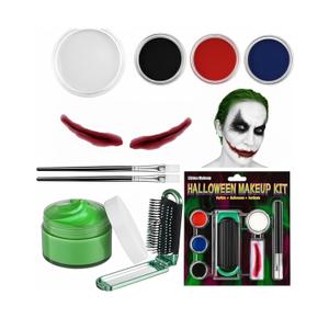 Libima Halloween Jokers Makeup Kit, Complete Jokers/clown Makeup Accessories Face Paint Mouth Scar Sticker Green Disposable Hair Cream Folding Comb Brush for Halloween Cosplay Carnival Party